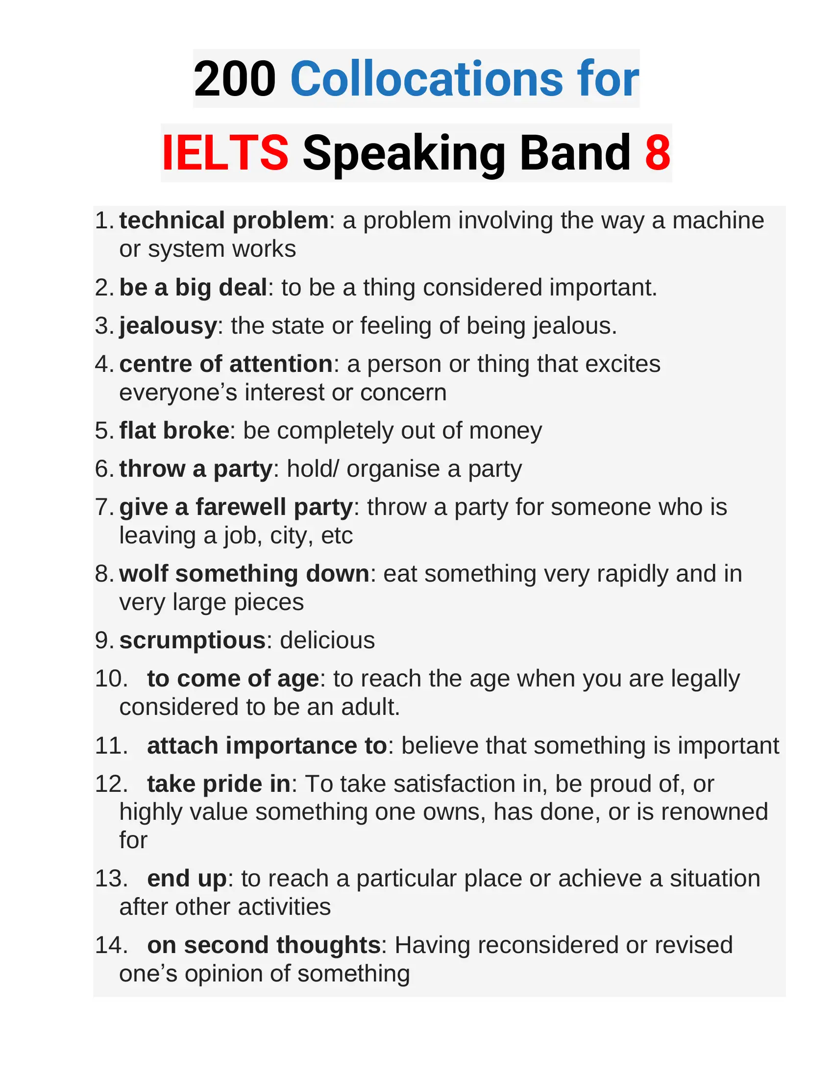 200 Collocations for IELTS Speaking Band 8
