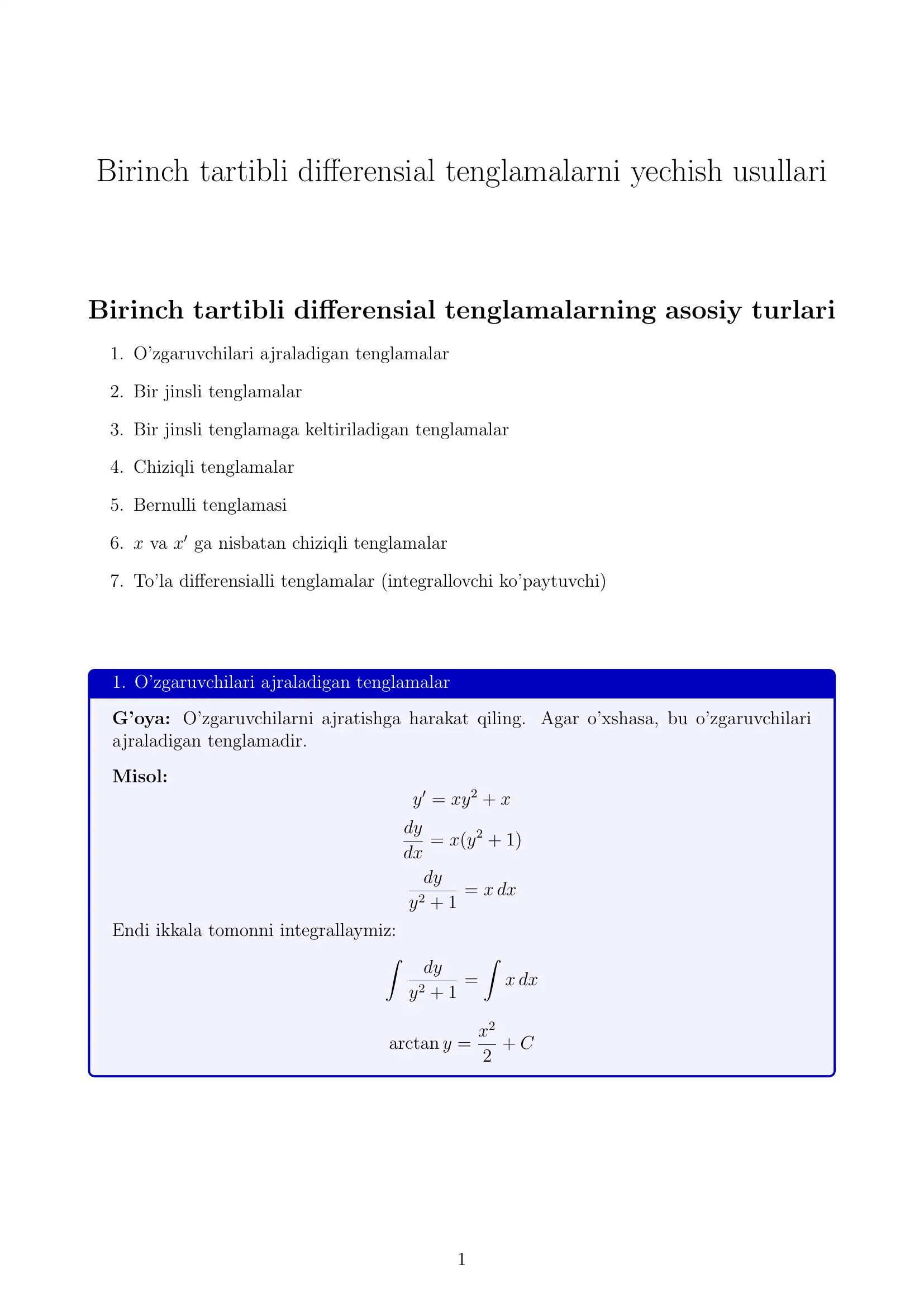 Birinch tartibli differensial tenglamalarni yechish usullari