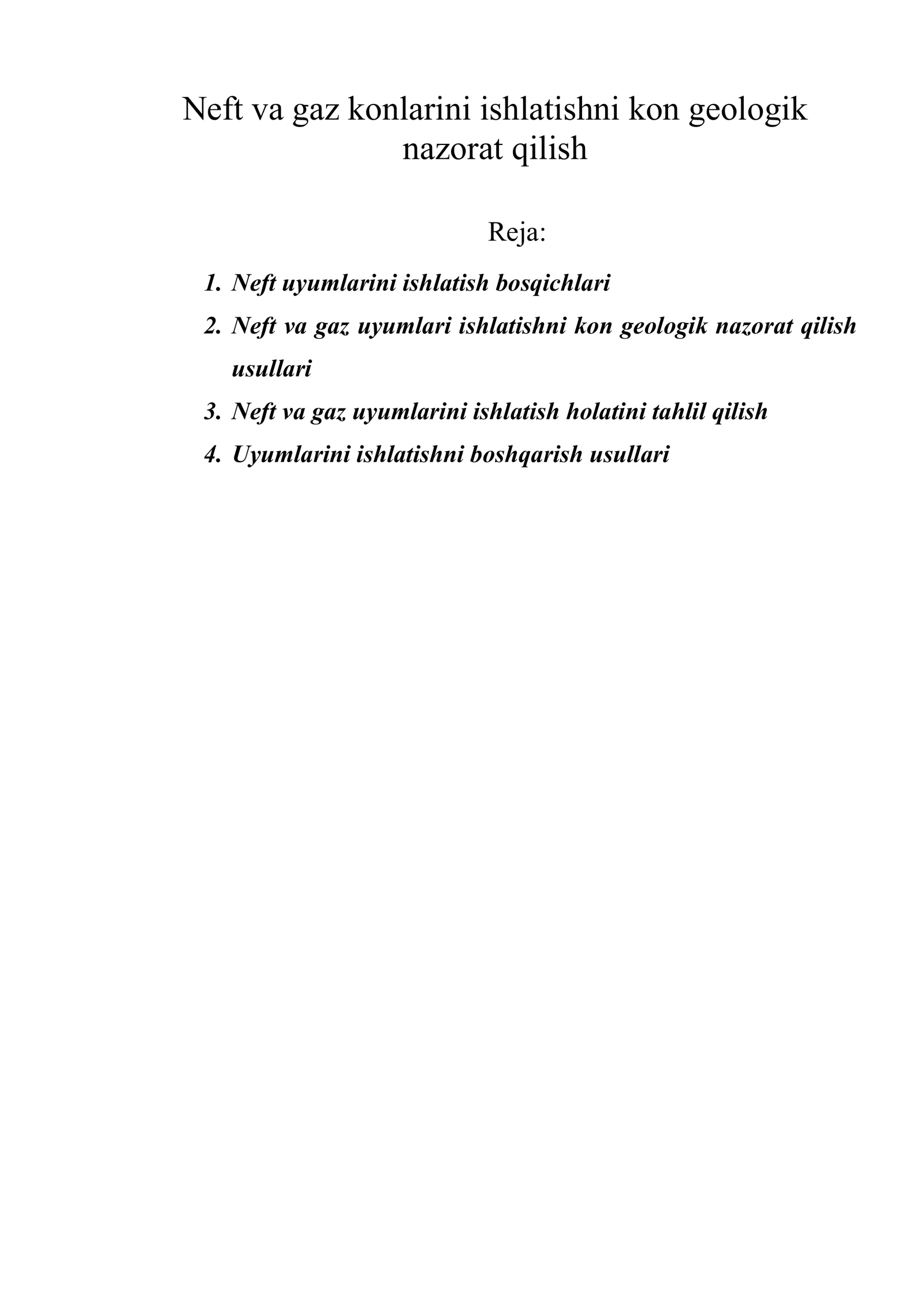 Neft va gaz konlarini ishlatishni kon geologik nazorat qilish