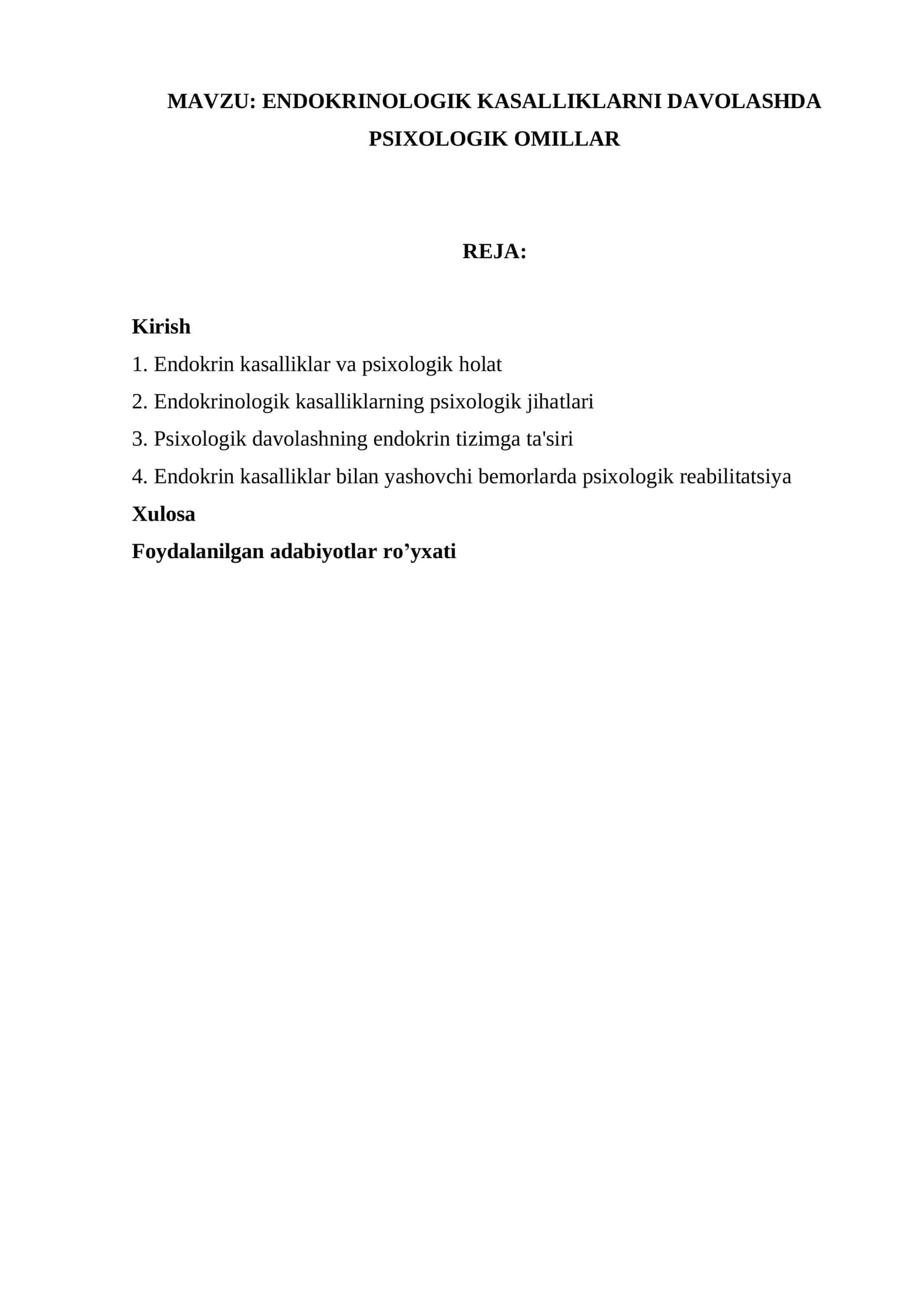 ENDOKRINOLOGIK KASALLIKLARNI DAVOLASHDA PSIXOLOGIK OMILLAR