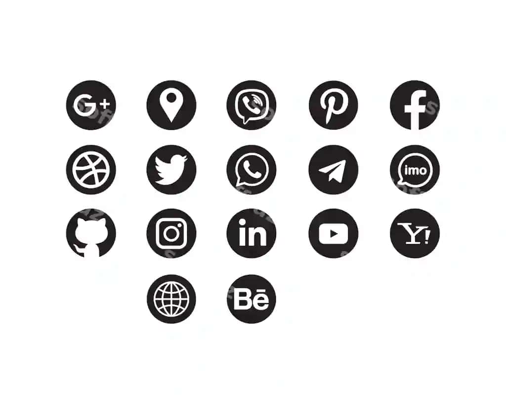 Barcha ijtimoiy tarmoqlar qora-oq ikonkalar to'plami | All social media black white icons set 2