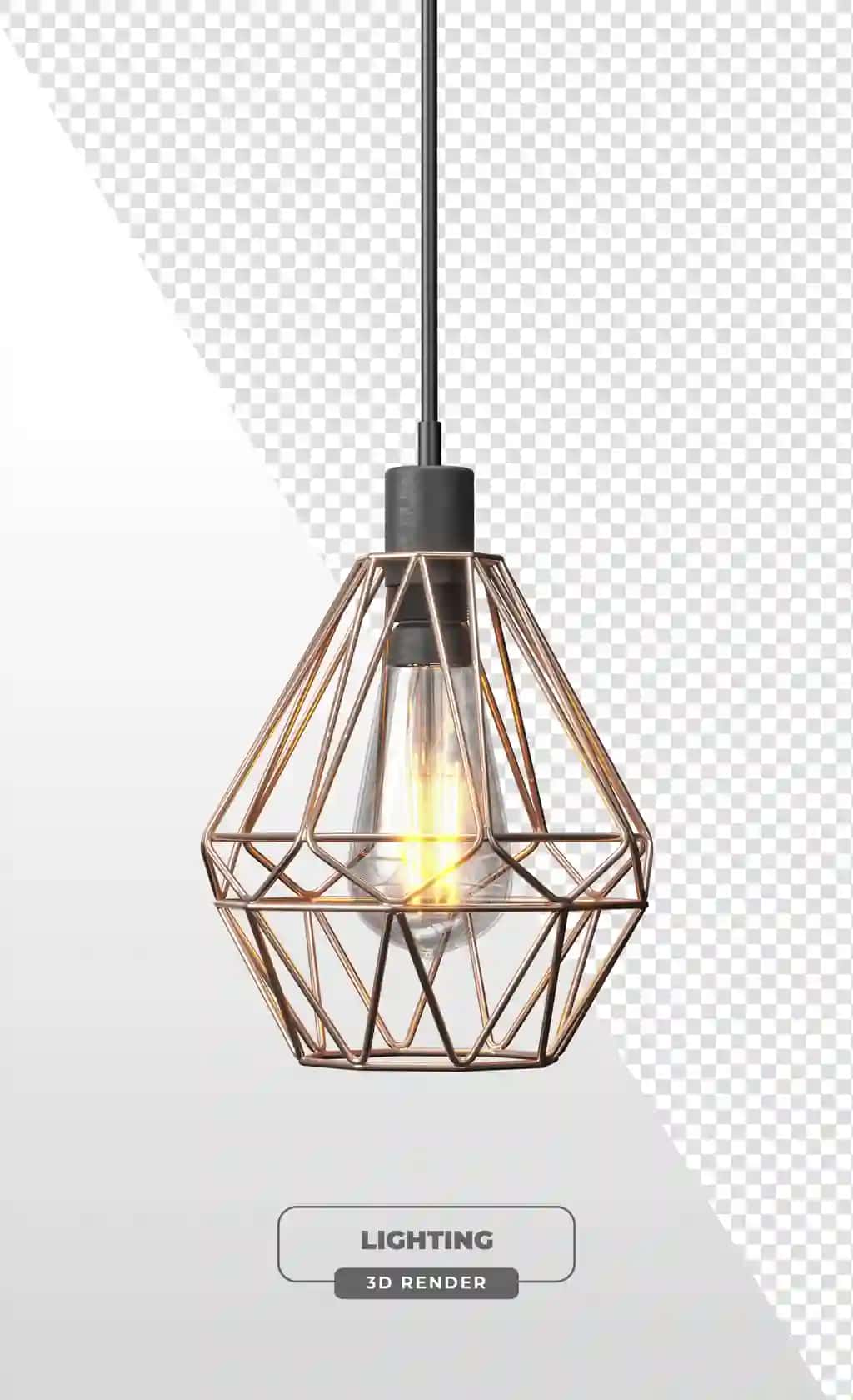 3D sanoat lampochkali geometrik mis simli marjon chiroq | Geometric copper wireframe pendant light with industrial bulb 3d