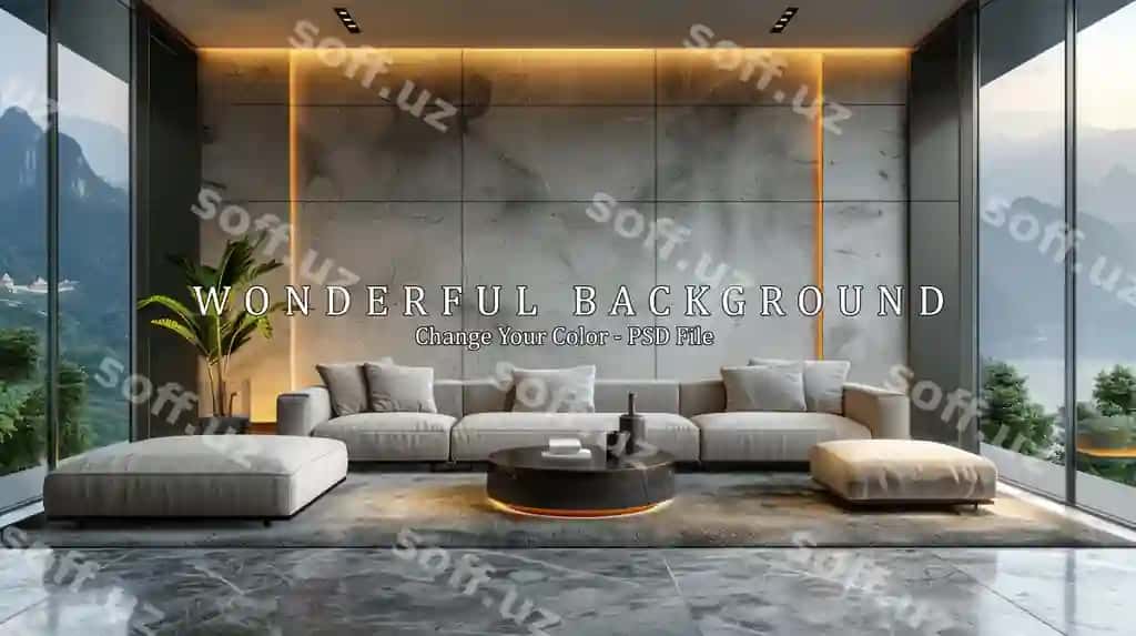 Zamonaviy otish xonasi to'pka manzargali minimalistik dekor bilan | Modern living room with mountain view minimalist decor