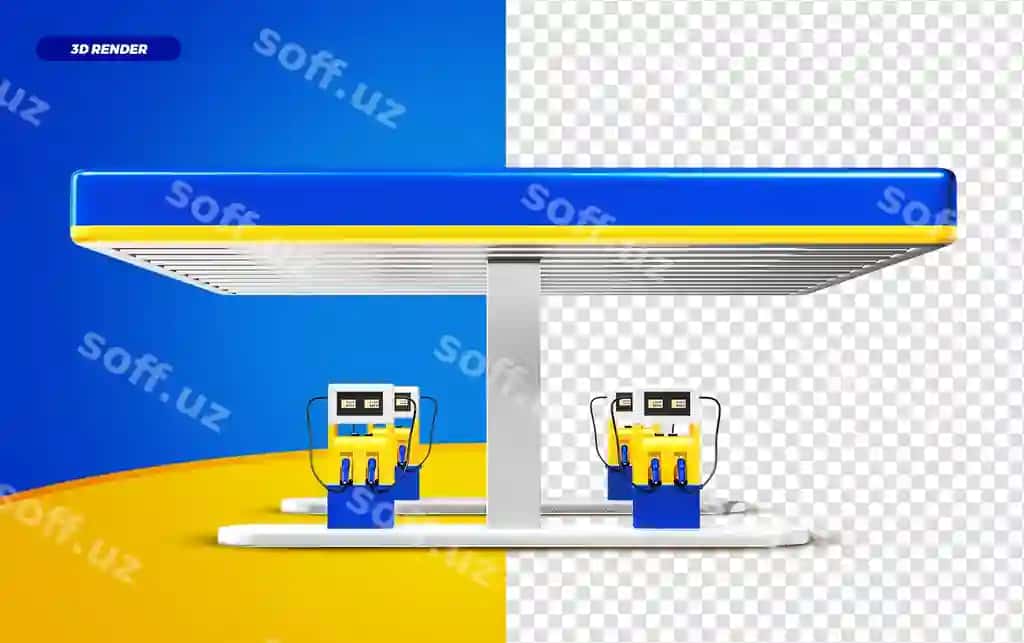 3d render siniy qizil gaz stantsiyasi ayrilgan kompozitsiya | 3d render blue yellow gas station isolted composition