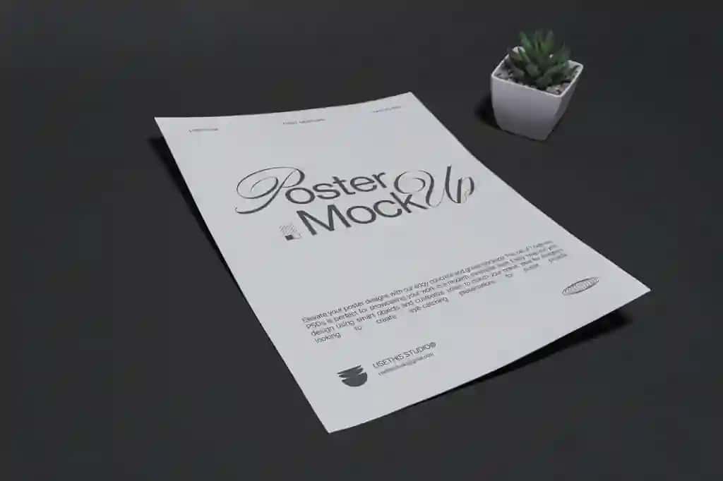 Minimalist studiya sahnasi fonida A4 plakat maketi | A4 poster mockup with minimalist studio scene background