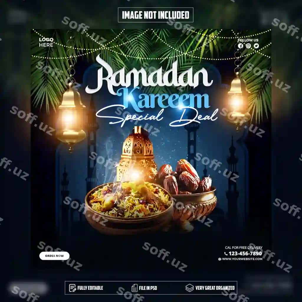 Ramazon maxsus ovqat menyu flyer dizayni PSD | Ramadan special food menu flyer design psd