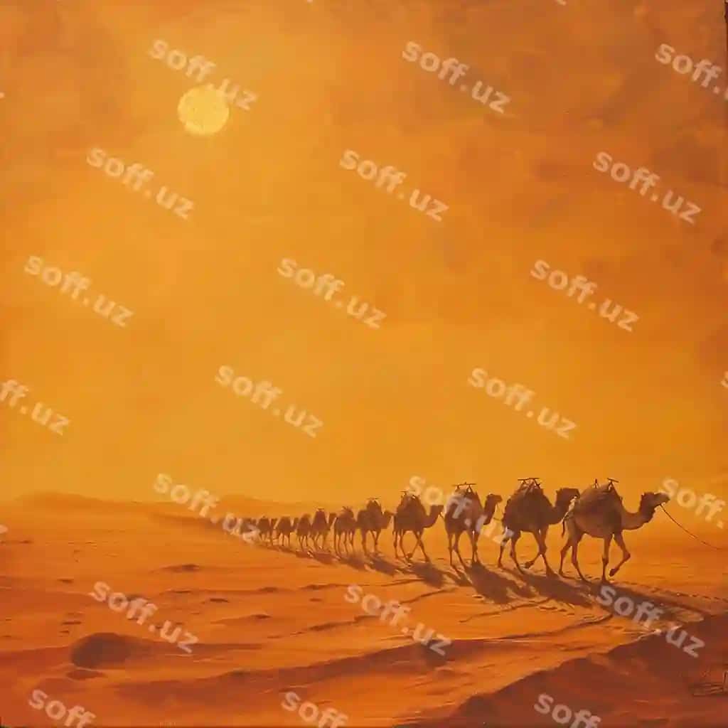 Damlar cho'lon o'tyotgan issiq quyosh | Camels crossing desert hot sun