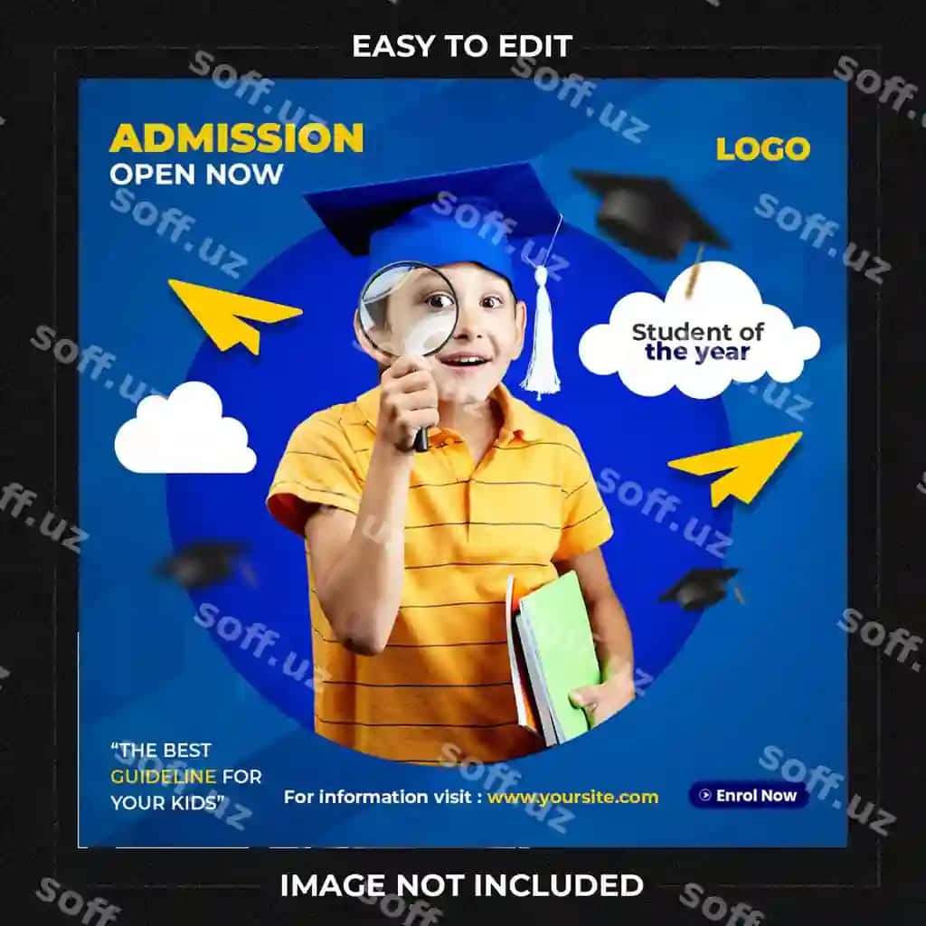 Maktab qabuli uchun ijtimoiy tarmoqlar posti va veb banner shabloni | School admission social media post web banner template