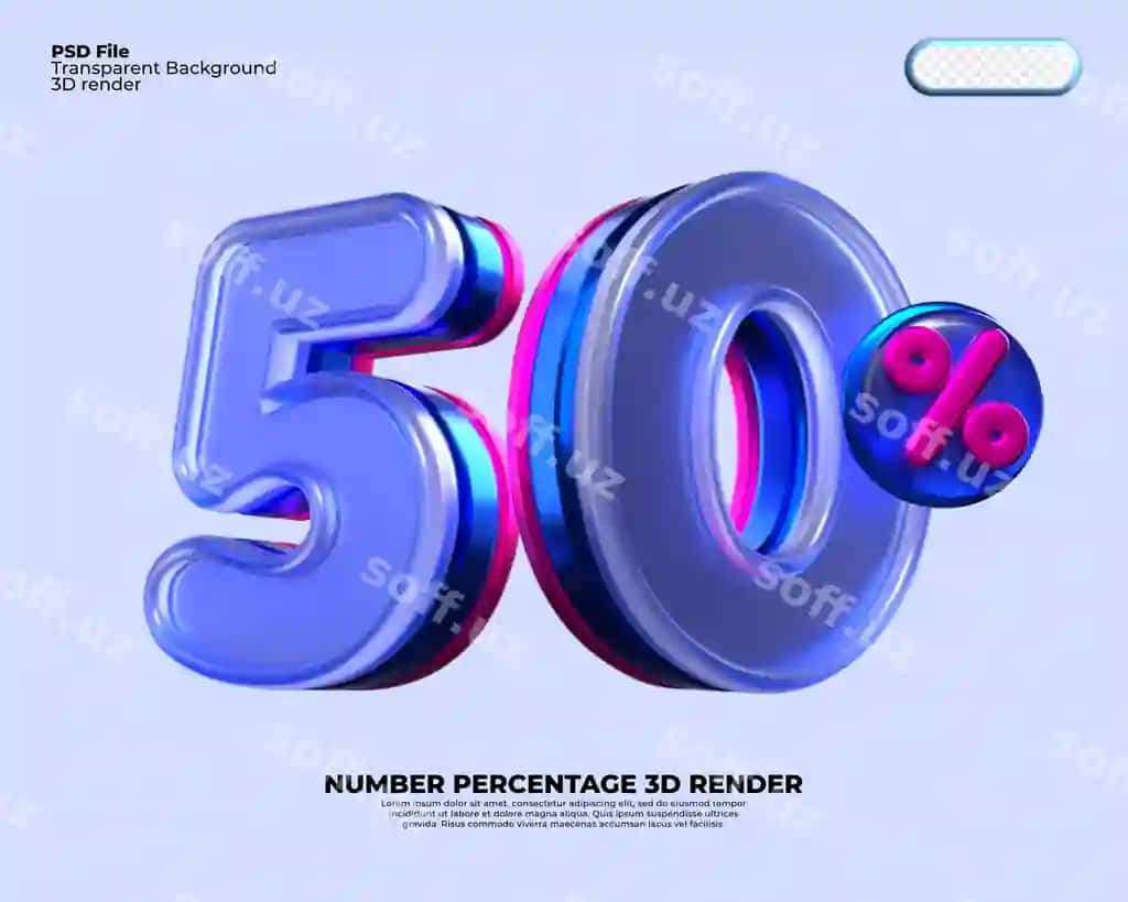 3d render sonli chegirma 50 foiz plastik neon rang pink | 3d render number discount 50 percentage plastic neon color pink