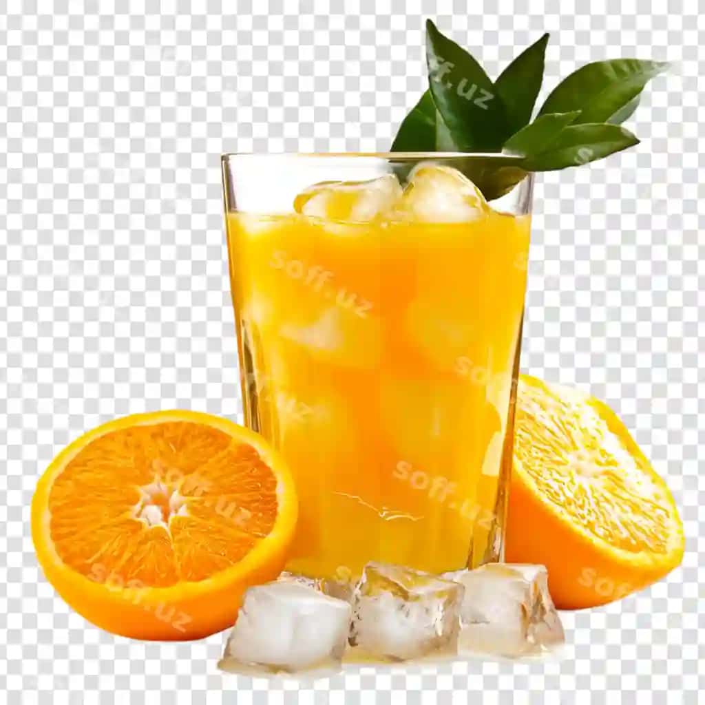 Tetiklantiruvchi to'q sariq rangli smuzi shishasi shaffof fon | Refreshing orange smoothie glass transparent background