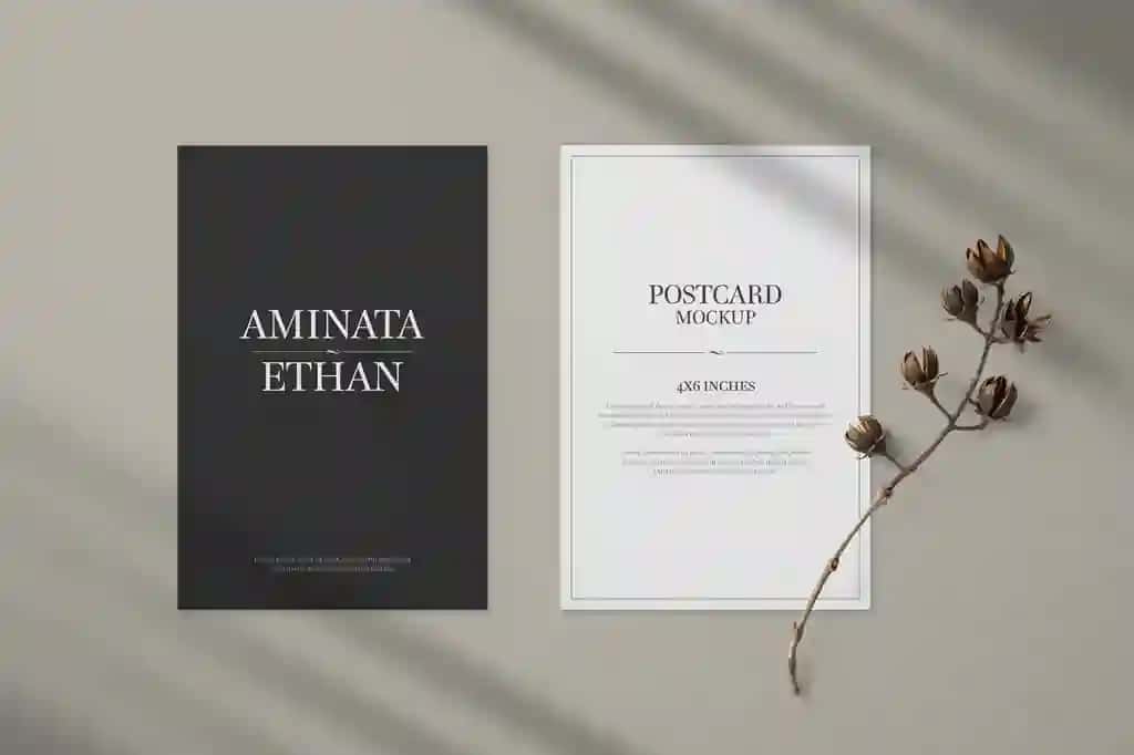 Pochta kartasi taklifnomasi maketi shabloni | Postcard invitation card mockup template