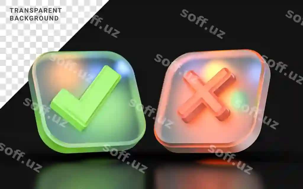 Shisha morfizmi toʻgʻri notoʻgʻri belgi, rangli gradient och qorongʻi | Glass morphism right wrong icon with colorful gradient light dark