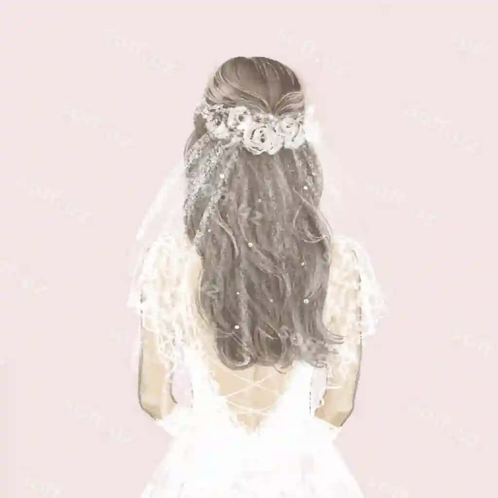 Go'zal brat oq kiyim qo'l bilan chizilgan illustratsiya | Beautiful bride white dress hand drawn illustration