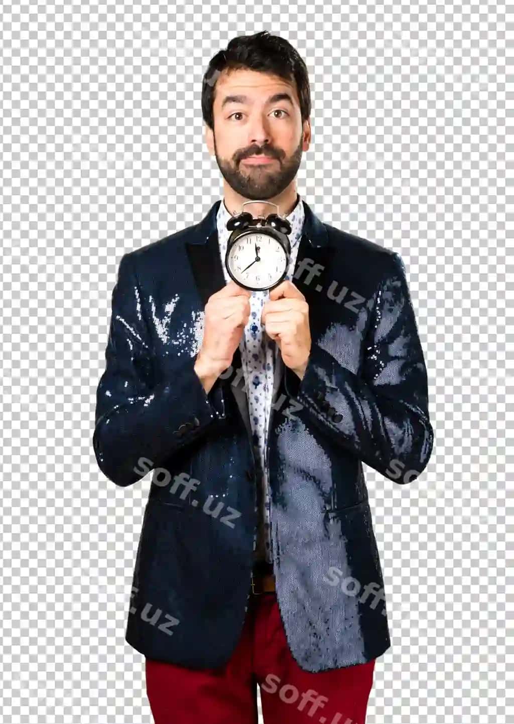 Erkak jaket kiygan va vintaj soatni tutgan | Man with jacket holding vintage clock
