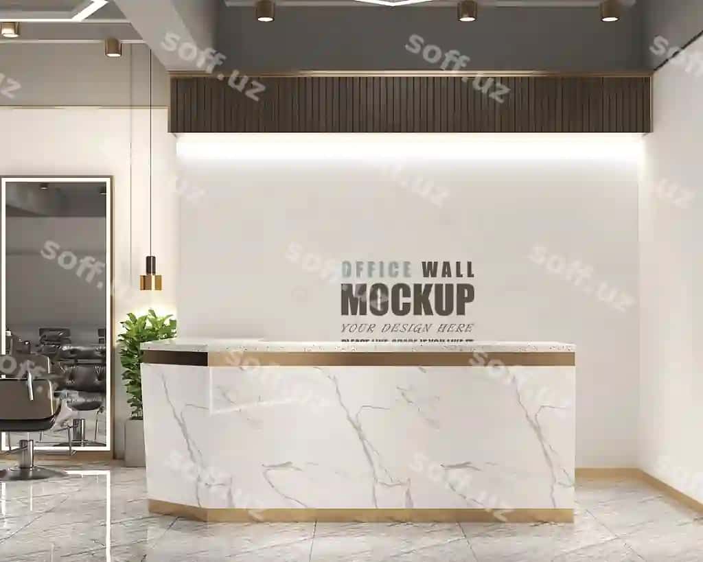 Zamonaviy uslubdagi qabulxona hosilati devor namunasi | Modern style reception space wall mockup