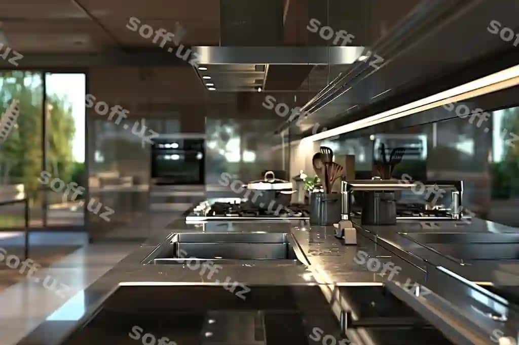 Zamonaviy oshxona bessarli metal apparatlar bilan oktabr | Modern kitchen with stainless steel appliances oct