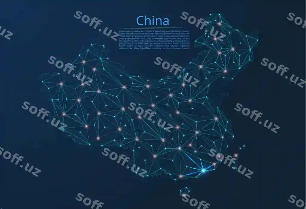 Xitoy aloqa tarmog'i xaritasi vektor past poli tasvir global xaritasi | China communication network map vector low poly image global map