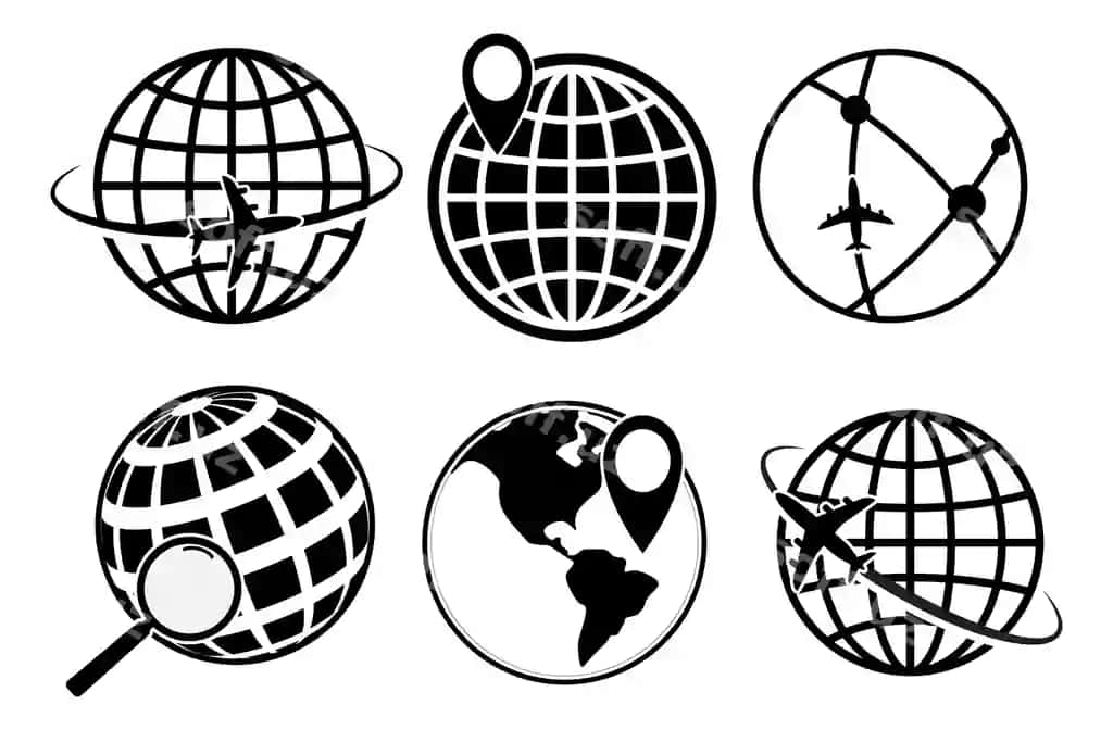Dunyo xaritasi, sharq ikonkasi, isolatsiyalangan EPS vektor komplekti | Set world map globe icon isolated eps vector