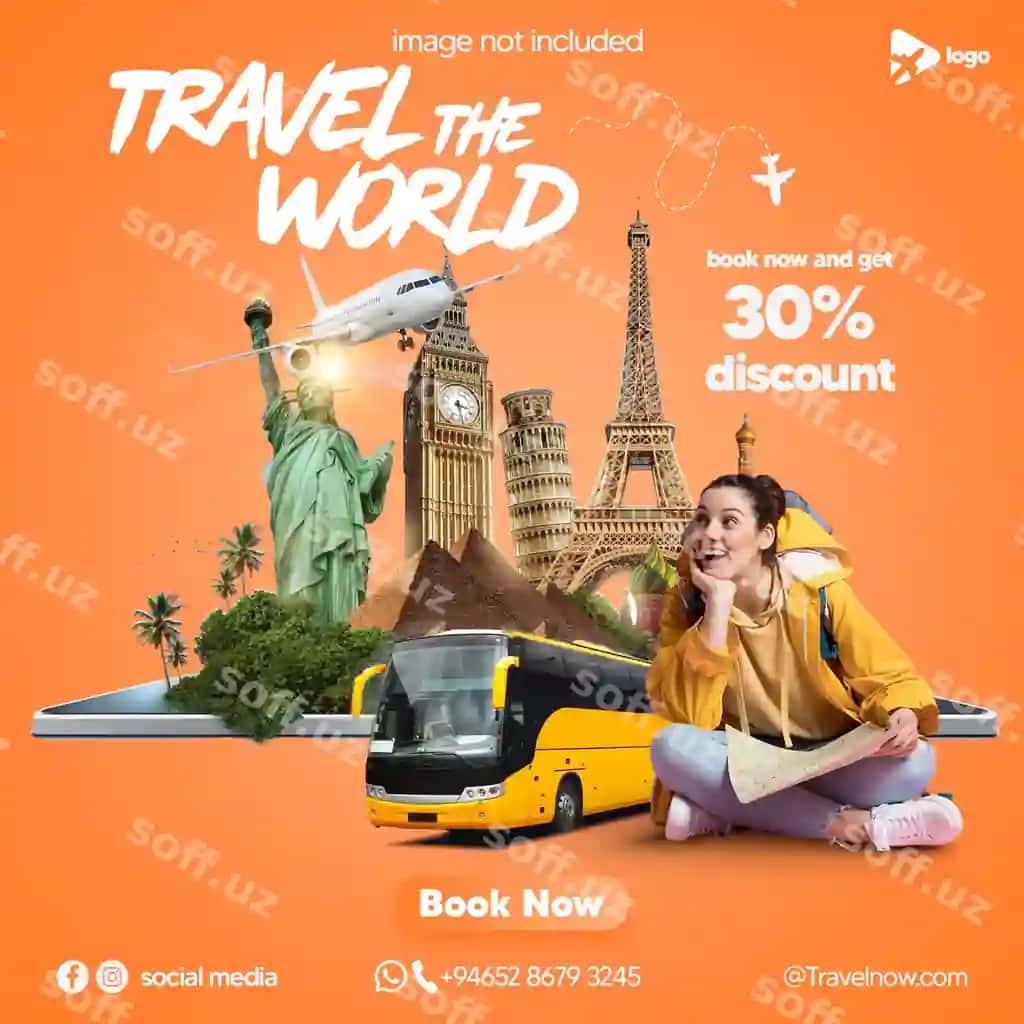 Sayohat ijtimoiy tarmoqlari post shabloni | Travel social media post template
