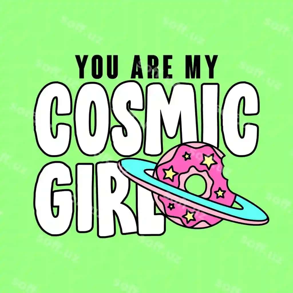 Kosmik qiz matni sayyora donut bilan | Cosmic girl text with planet donut