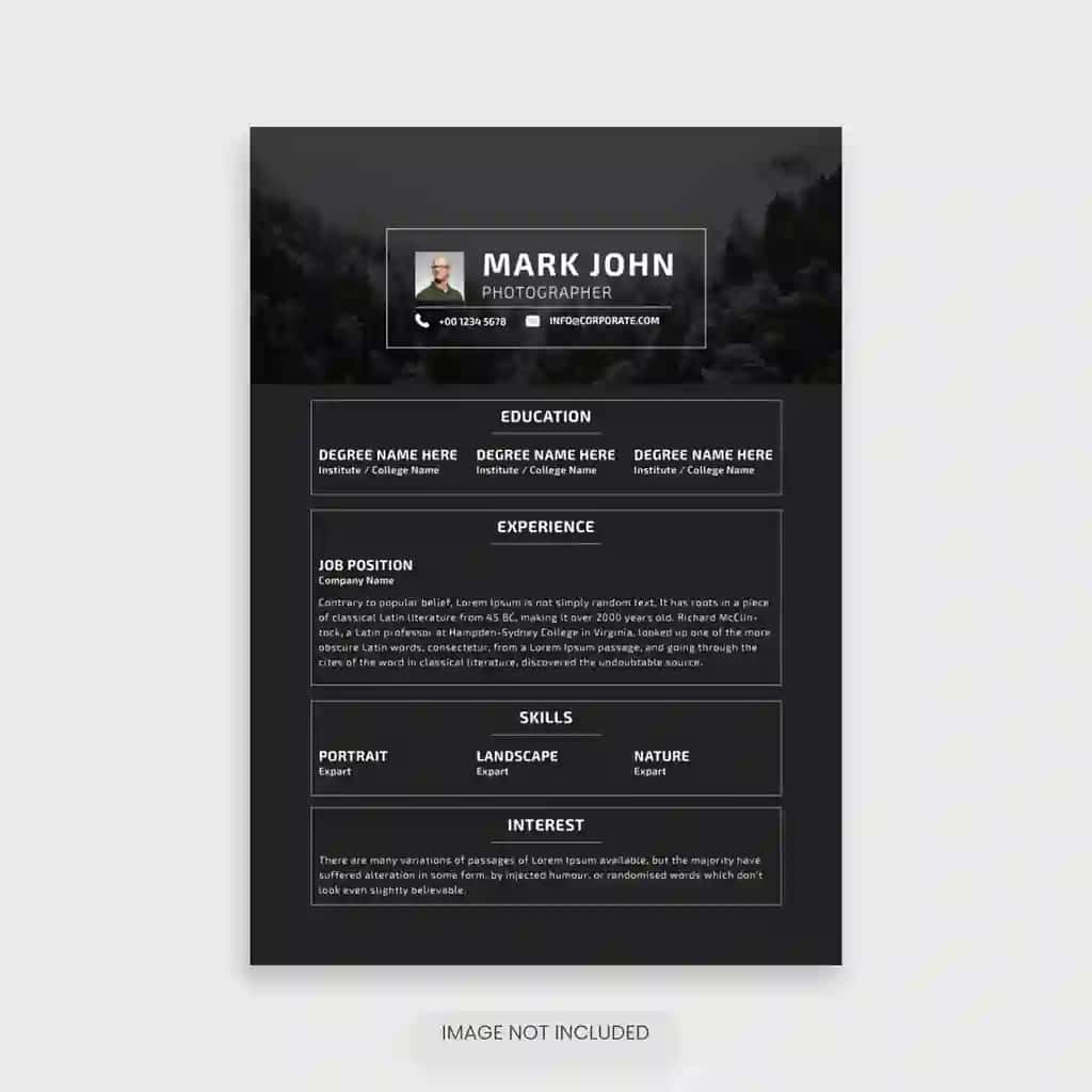 Fotosuratchi rezyume shabloni | Photographer cv resume template