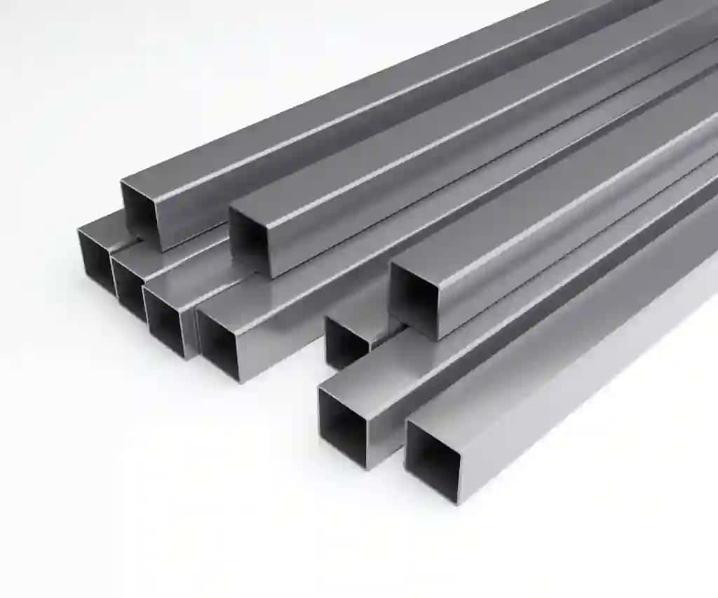 Kvadrat po'latdan yasalgan buyumlar sanoat biznesi zanglamaydigan po'latdan yasalgan 3D renderlash | Square steel products industrial business stainless steel 3d rendering