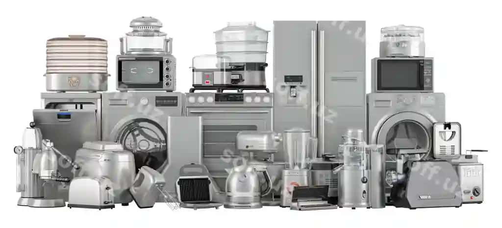 Oshxona jihozlari to'plami kumush metallic rangli 3d render | Collection kitchen appliances silver metallic colors 3d rendering 2