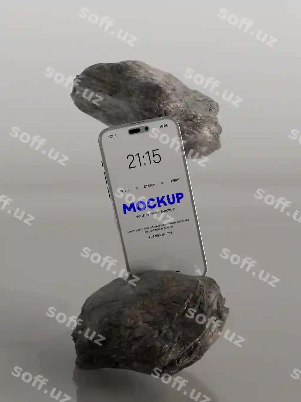 Ekranli telefon maketi rok bilan minimal manzara | Screen phone mockup minimal sceen with rock