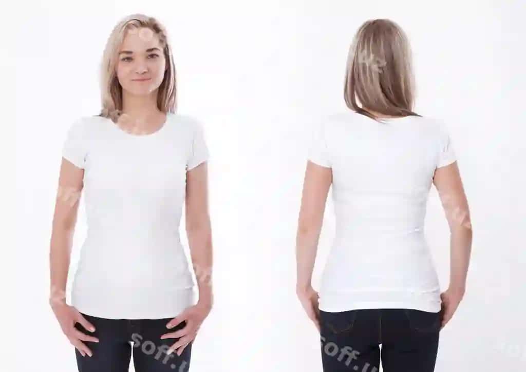 Ayol bo'sh futbolka oldi va orqasi ajraltirilgan | Woman blank t shirt front rear isolated