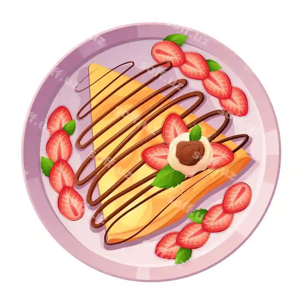 Shirin tortilla likopi shokolad syirasi va bodom bilan boshilgan | Sweet pancake plate poured with chocolate syrup with strawberries