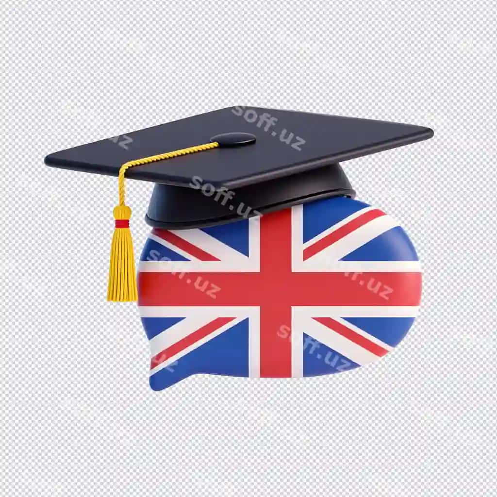 Ingliz tili ta'limi uk bayrog'i nutq qabariq minomyot bilan | English language education uk flag speech bubble with mortarboard