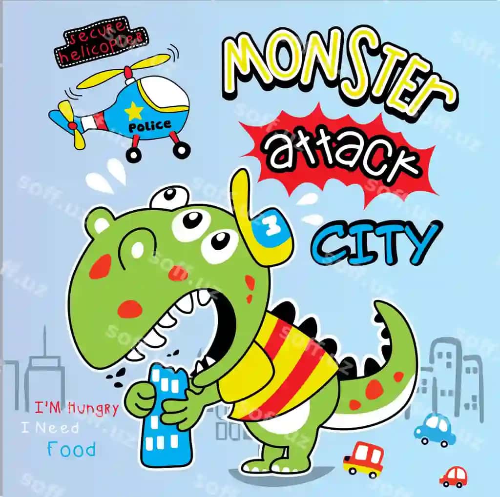 Monster shahar hujum karyakatur vektor san'ati | Monster attack city cartoon vector art