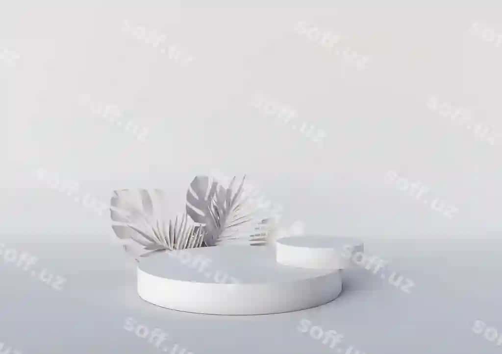 Ikki oq podium tropik yapraklar bilan oq fon podium mahsuloti kosmetik. | Two white podiums with tropical leaves white background podium product cosmetic