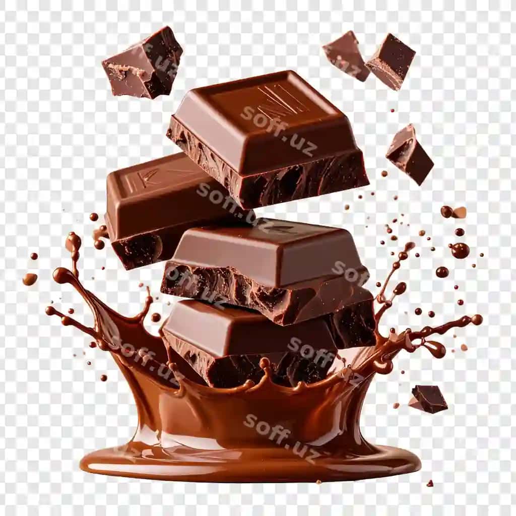 Shokolad po'stlog'iga tushgan shokolad barlari | Chocolate bars falling into chocolate splash