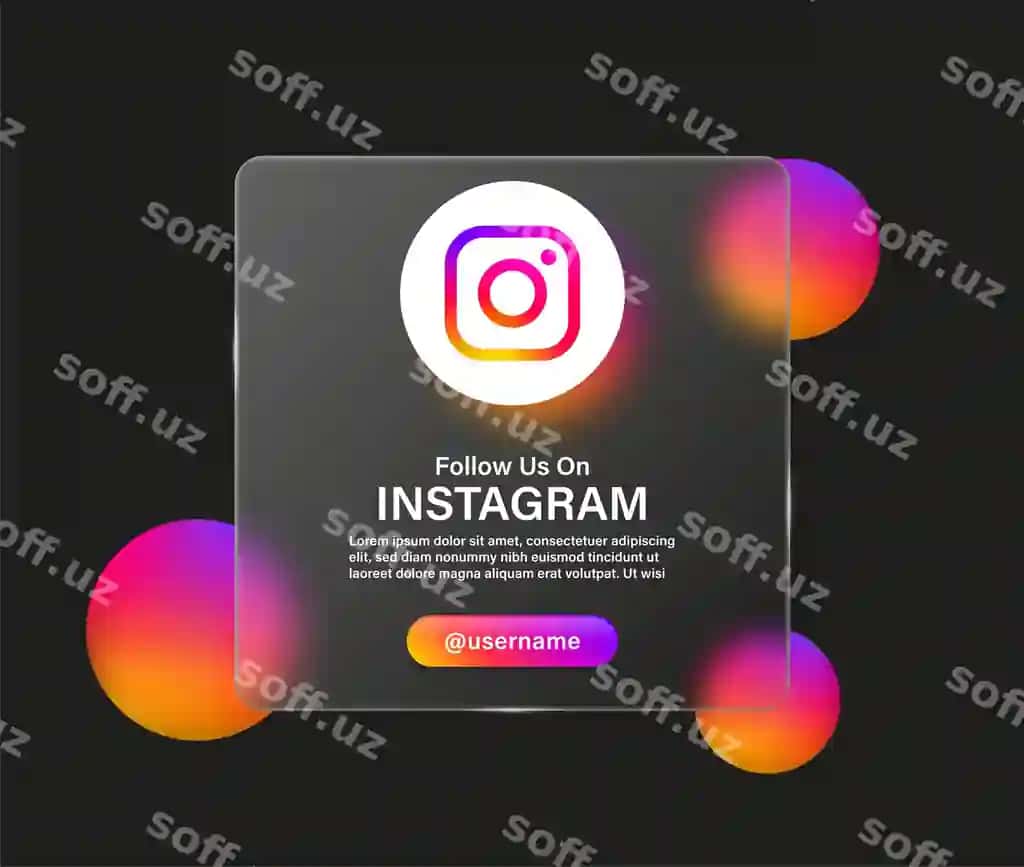 Kuzatib boring Instagram logotipi ikonasi glassmorphism shaffof fonda | Follow us instagram logo icon glassmorphism transparent background