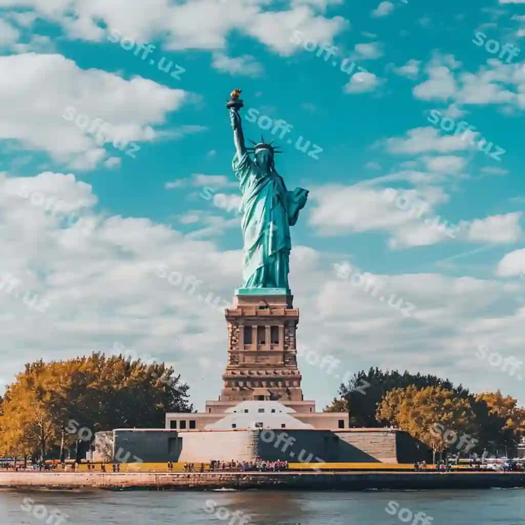Erkinlik statuasi Yangi Erkinlik orolida joylashgan. | Statue liberty is located liberty island new