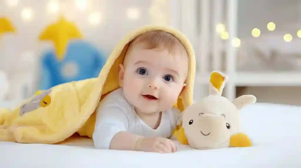To‘ldirilgan hayvon bilan jilmaygan chaqaloq | Smiling baby with stuffed animal