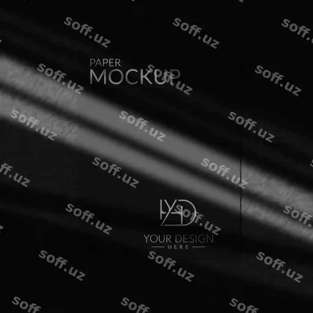 To'q rangli mavzular brendi bilan oqlangan qora qog'ozli maket shabloni | Elegant black paper mockup template with dark themes branding