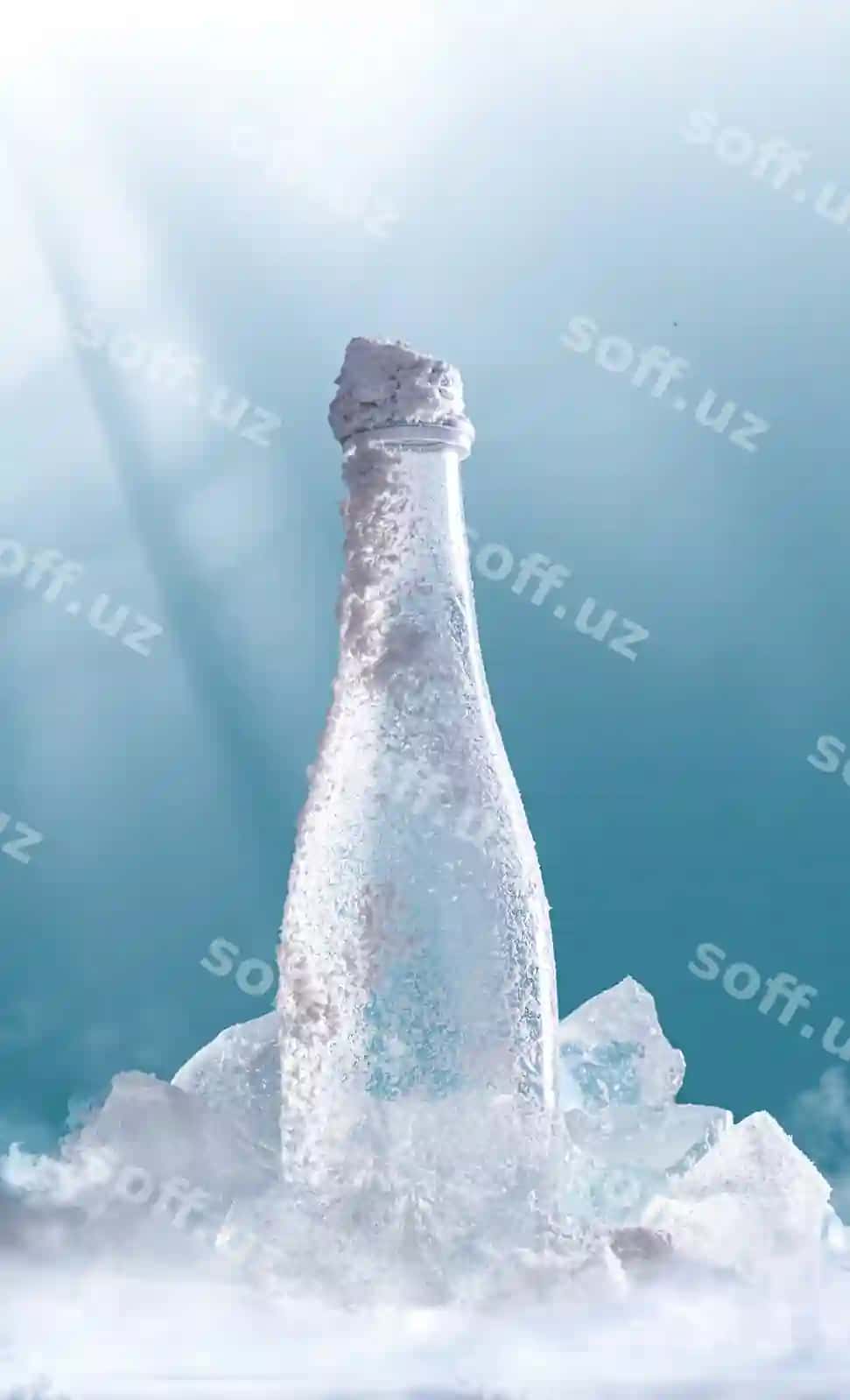 Stakan suv belgisiz qor sovuq shisha yozuv reklama | Glass bottle water without label snow frost bottle inscription advertising 2