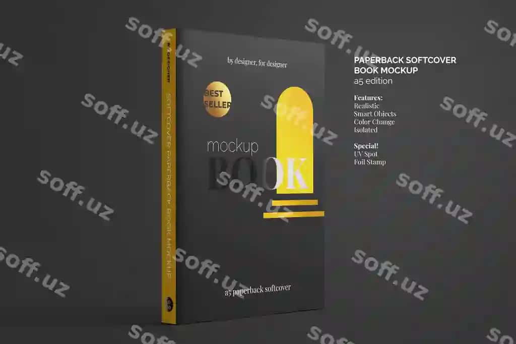 Yumshoq muqova pochta kitobi model yuqori ko'rinish | Softcover paperback book mockup top view