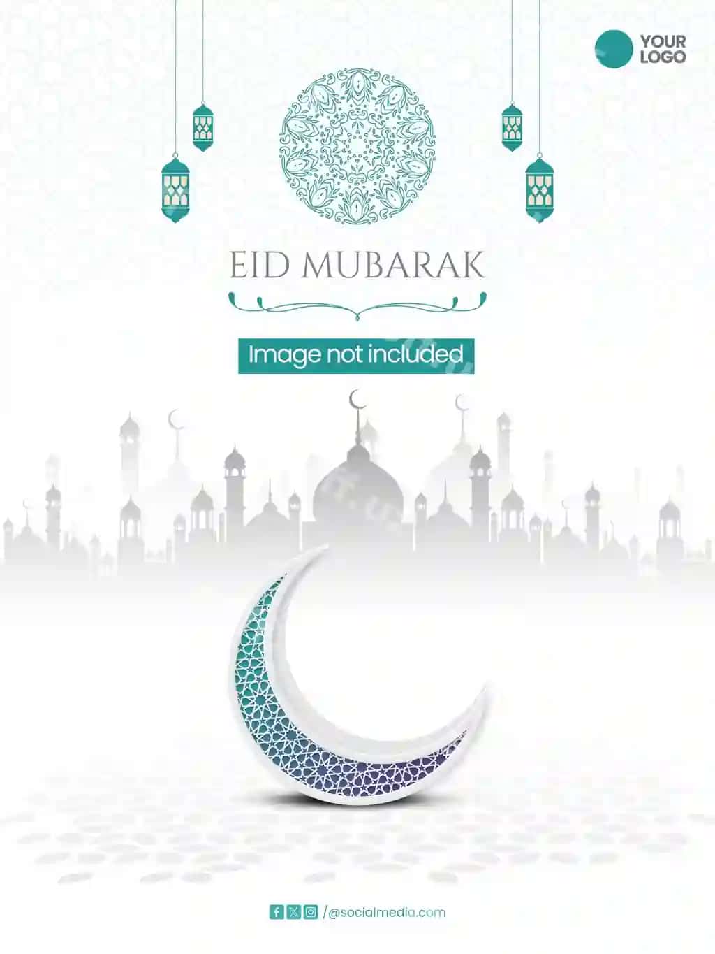 Oy, fonuslar va masjid silueti bilan Hayit muborak bayrami | Eid mubarak celebration with moon lanterns mosque silhouette