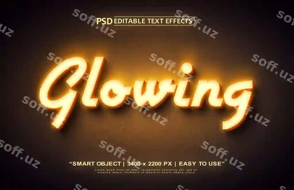 Premium psd neon nurli 3D porlayotgan matn effekti | Premium psd neon light 3d glowing text effect