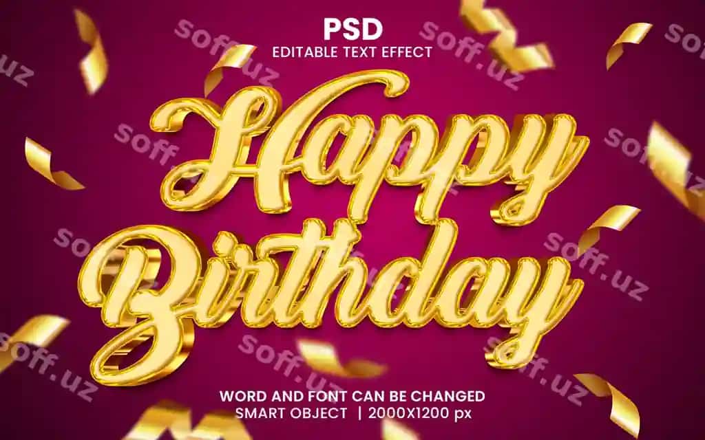 Tug'ilgan kuningiz bilan 3D tahrirlanadigan matn effekti premium psd fon bilan | Happy birthday 3d editable text effect premium psd with background