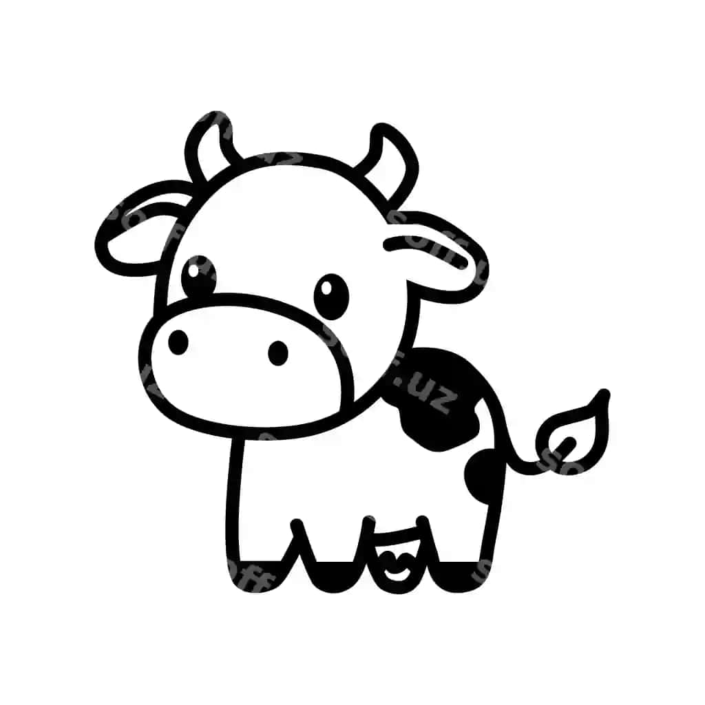 Qora dumi oq fon bilan chizilgan sigir | Drawing cow with black tail white background
