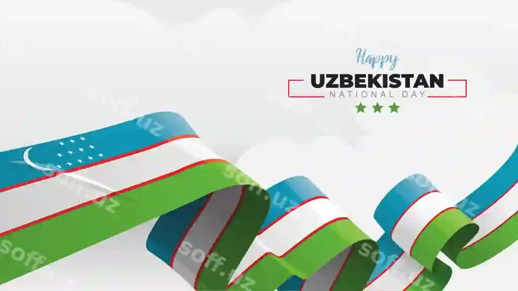 O'zbekiston milliy kuni tabrik bayrog'i ko'tarilgan milliy bayroq bilan | Uzbekistan national day greeting banner with waving national flag