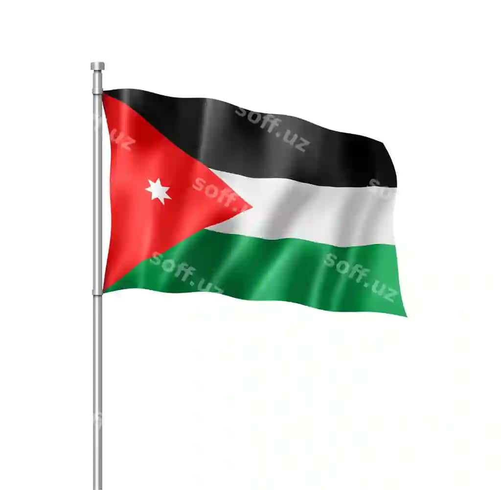 Iordaniya bayrog'i uch o'lchamli, oq rangda ajratilgan | Jordan flag three dimensional render isolated white