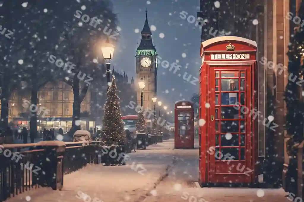 Qish London sovuq kunlar landshtin illustratsiyasi | Winter london cold days landscape illustration