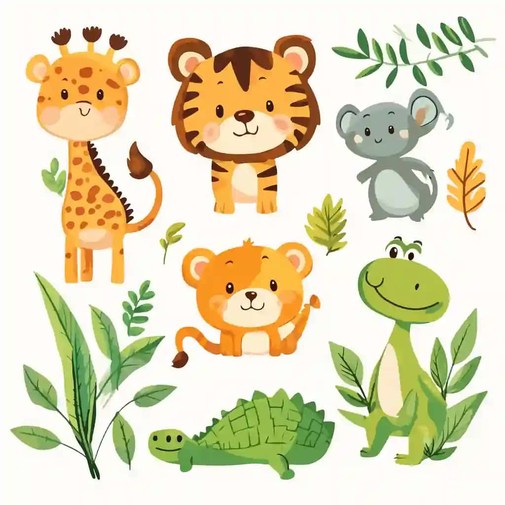 Kulgili safari hayvonlari yoqimli multfilm bolalar hayvonlari tasviri | Funny safari animals cute cartoon kids animal illustration