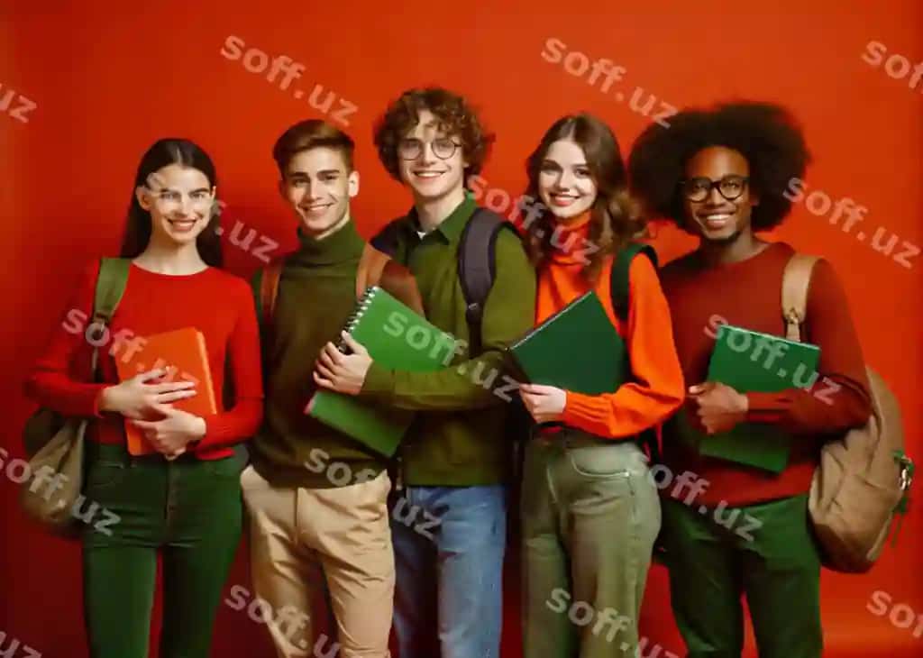 Guruh universitet talabalari rucksaklar bilan fayllar tutgan | Group university students holding files with backpacks