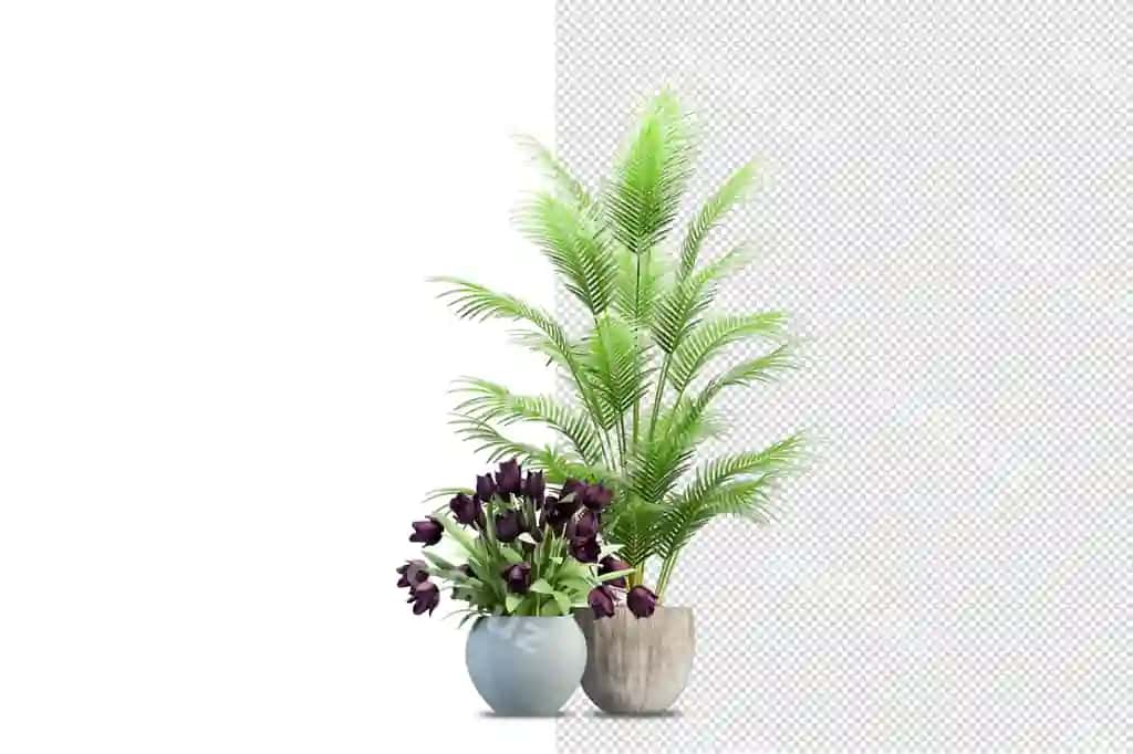 Render ajraltirilgan o'simlik metal qozon izometric old tomondan ko'rinish shaffof | Render isolated plant metal pot isometric front view transparent